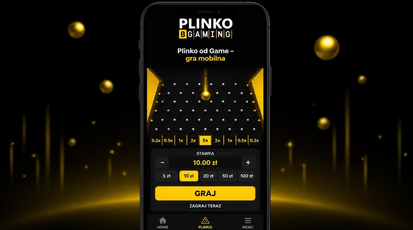 Interfejs gry Plinko od Game na smartfonie z pionowym układem