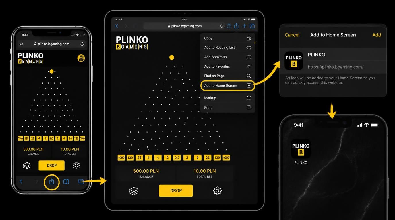 Plinko od Game na iPhone i iPad z Safari – ikona na ekranie głównym