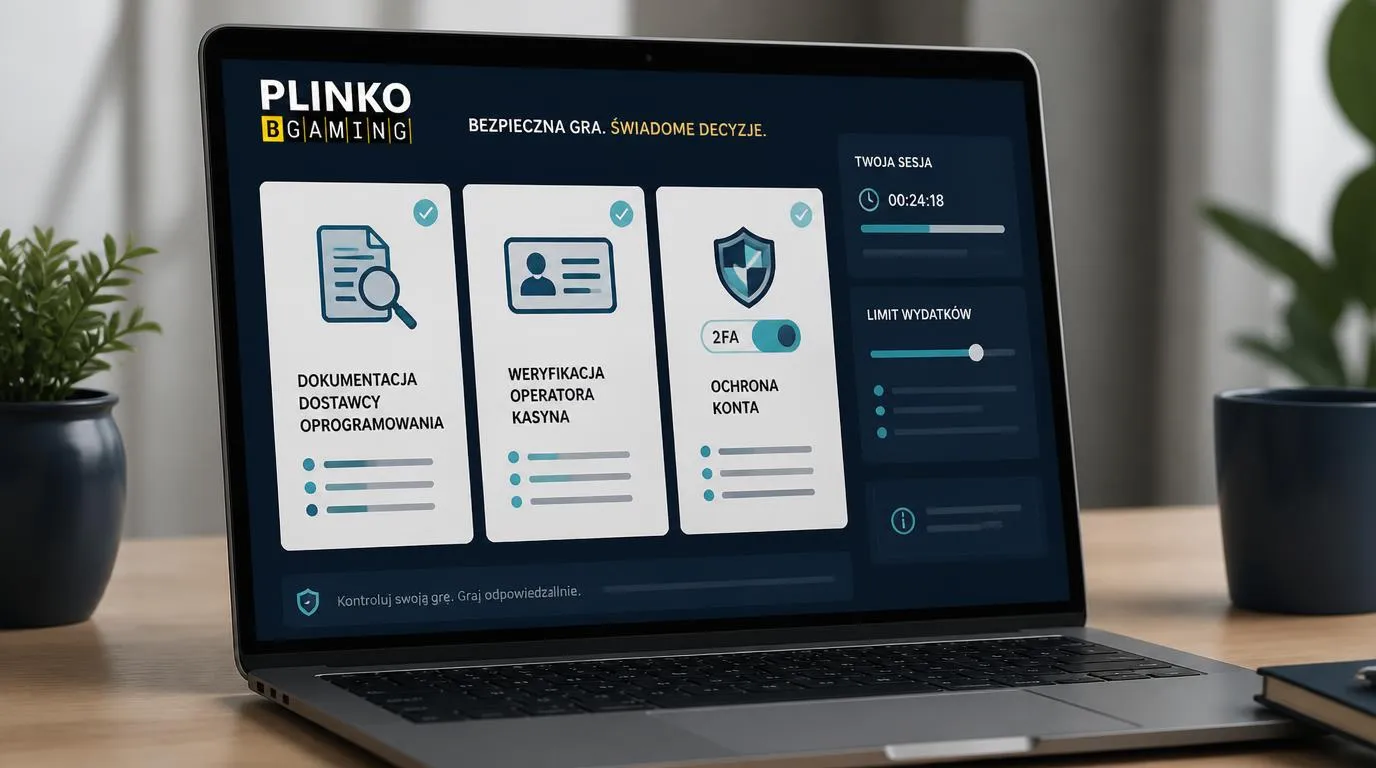 Plansza plinko obok notatnika z budżetem, stałą stawką i minutnikiem wyznaczającym koniec sesji